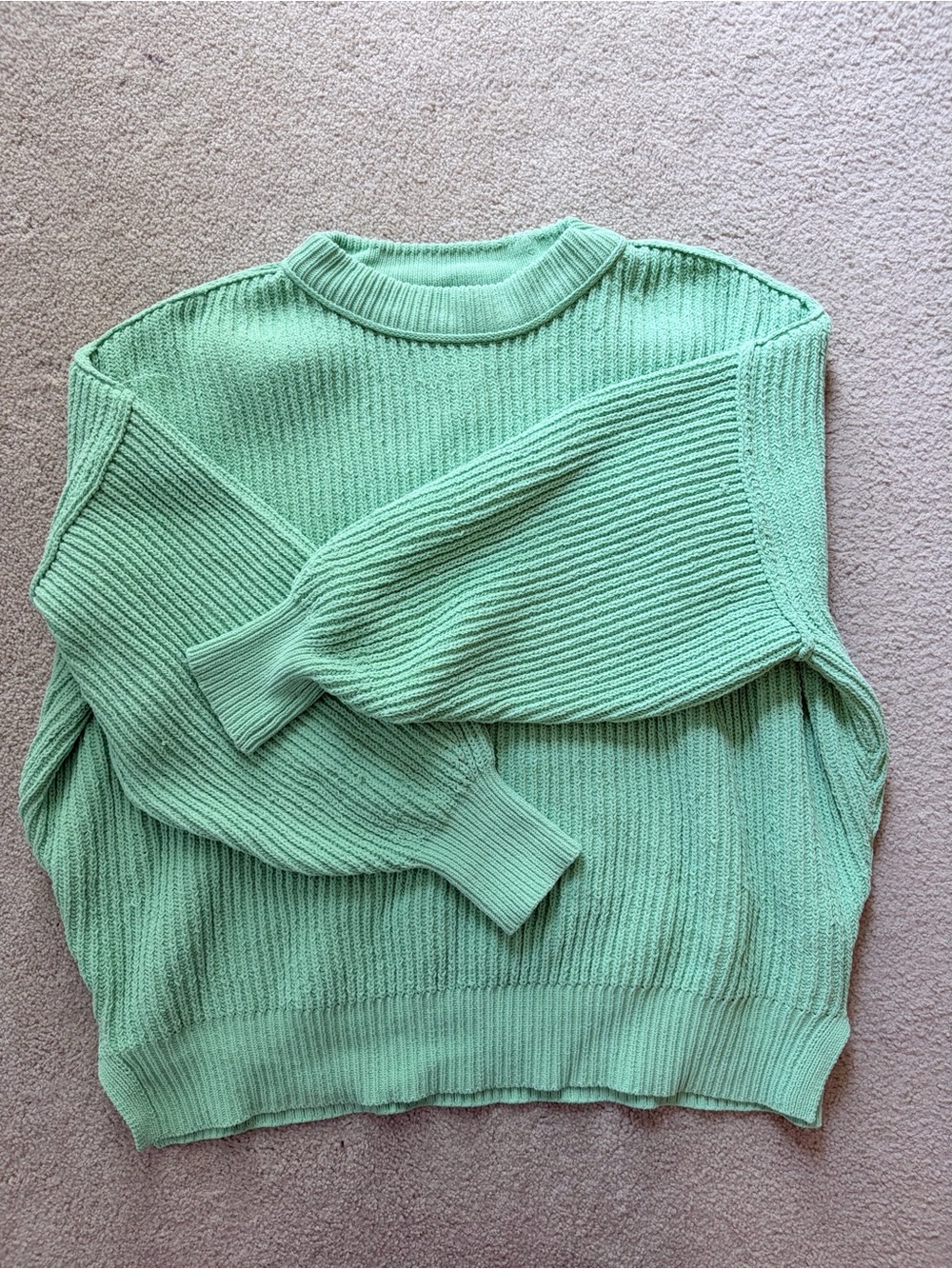 Light Green Ribbed Crewneck Sweater
